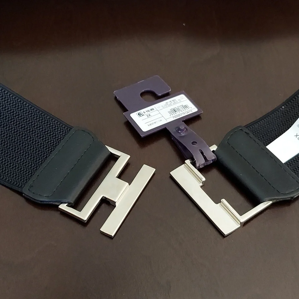 Ava & Viv Black Elasticized Belt w/ Silvertone Interlocking Closure Size 2X NWT - Picture 6 of 16